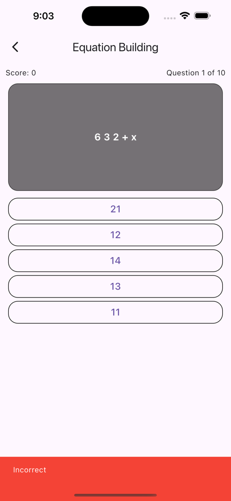 COGAT for Grade 7 & 8 - CogAT practice app screen showing an equation building math problem for 7th and 8th grade students