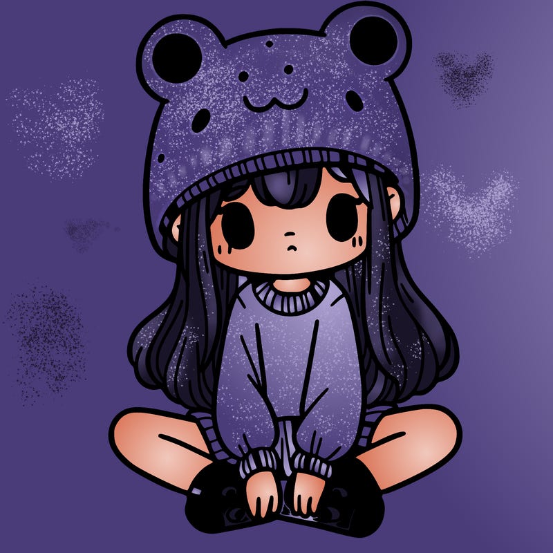 a girl wearing a frog hat and some frog socks