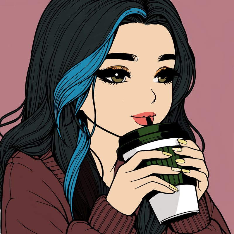 realistic girl drinking coffee
