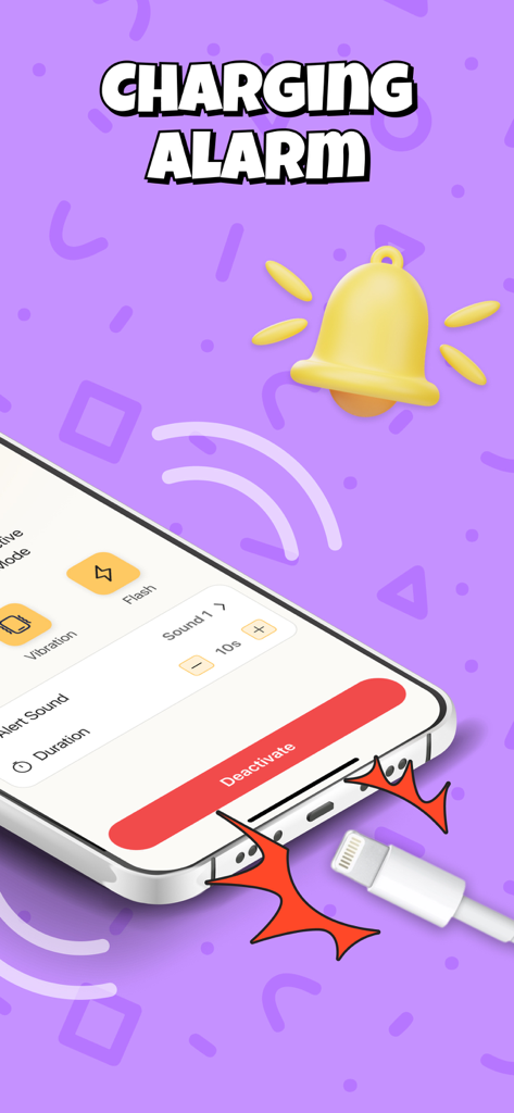 Find My Phone By Clap & Alarm - 電源ケーブルが外されたときにアラートをトリガーする充電アラームを表示するスマートフォンの画面。