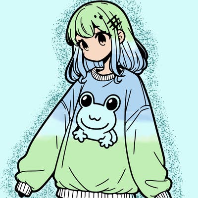girl wearing frogging sweatshirt
