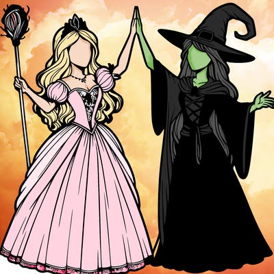 detailed realistic split of a princess and a witch