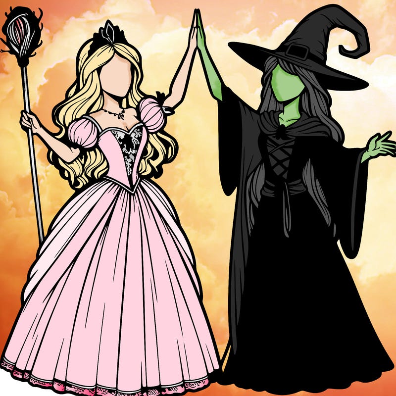 detailed realistic split of a princess and a witch