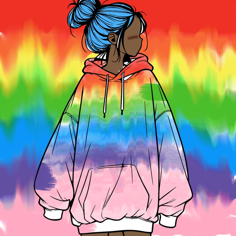 realistic girl with a oversized sweatshirt on and a bun