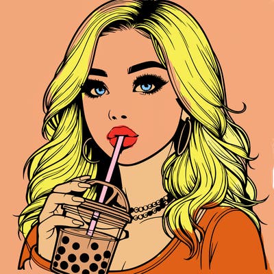 realistic girl drink a boba
