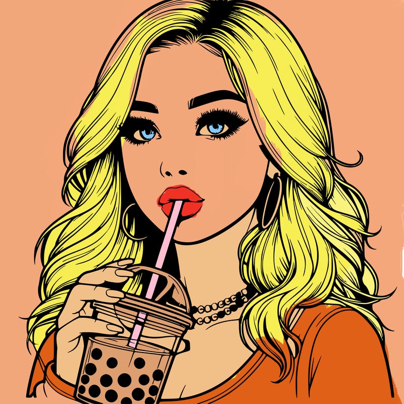 realistic girl drink a boba