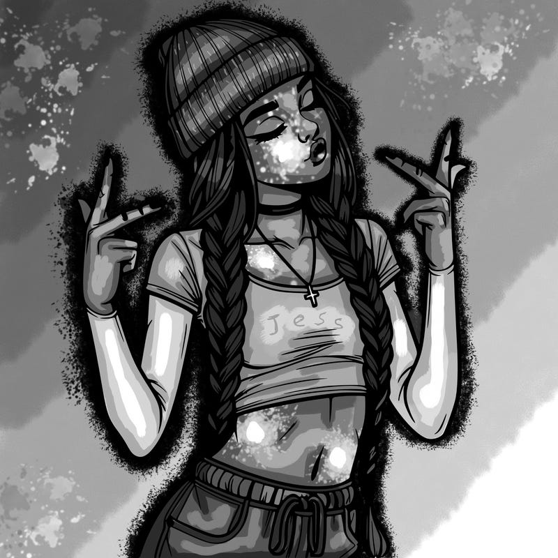 realistic teenage girl with braids and a beanie and crop top doing 🫶🏼