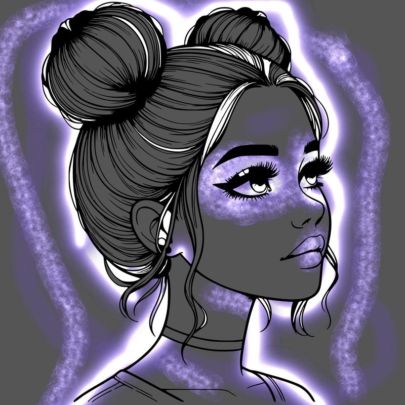 realistic girl with buns on the top of her head