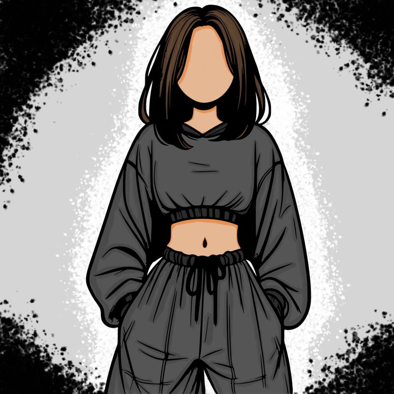 realistic girl faceless with baggy pants and a crop top