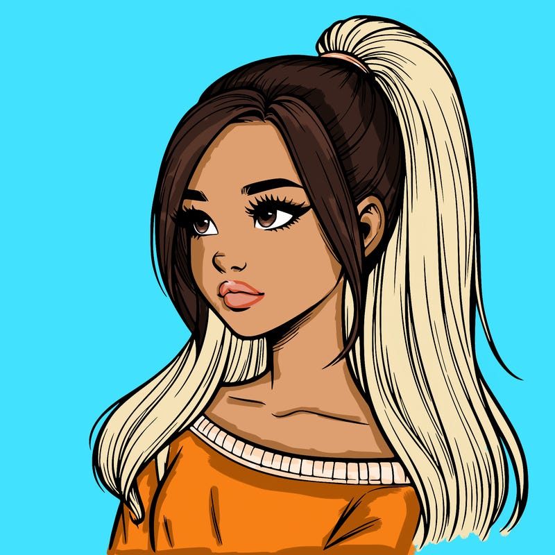 realistic girl with a high ponytail