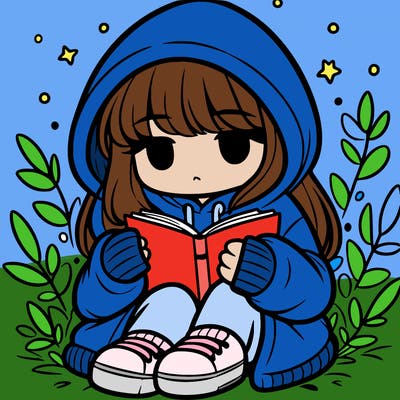 girl in oversized hoodie reading a book