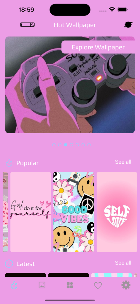 Girly wallpapers HD | 4K - Interface of Girly Wallpapers app showing popular pink and aesthetic wallpaper options