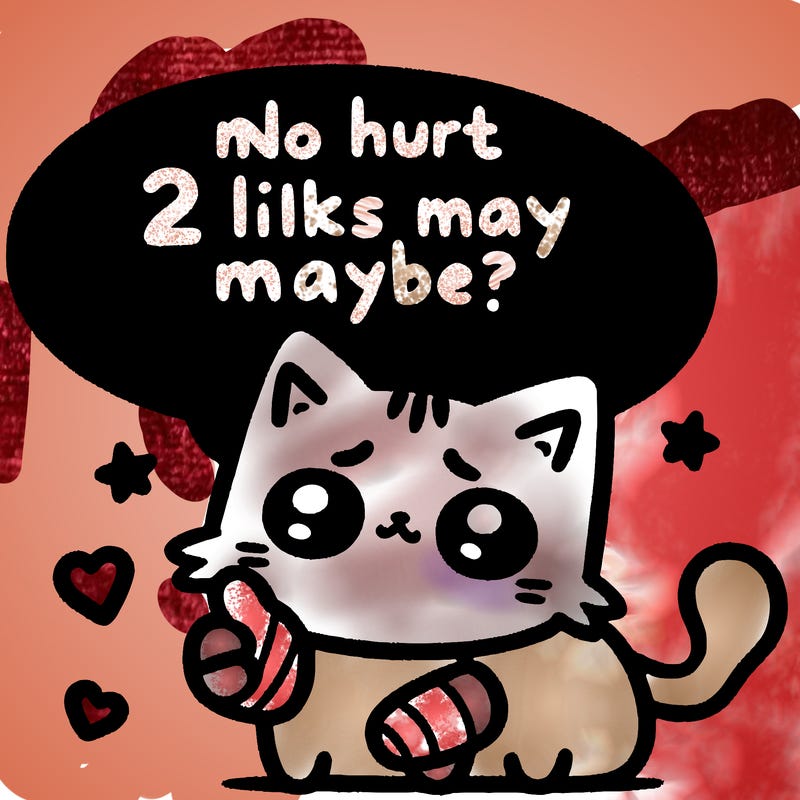cute cat thats been hurt saiying 2 likes maybe
