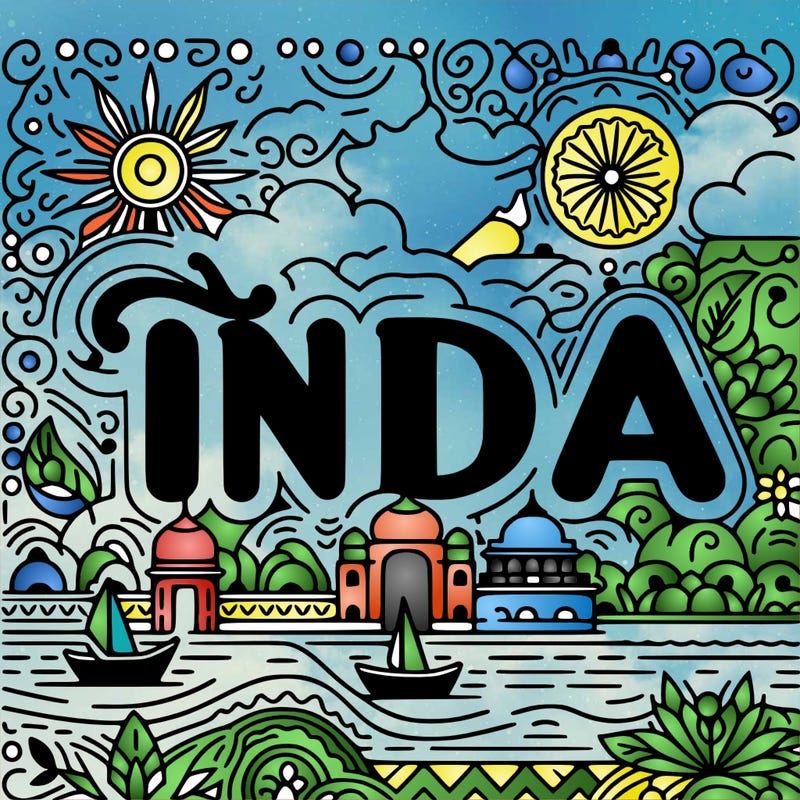 write india in english with hindi style and color with royal blue
