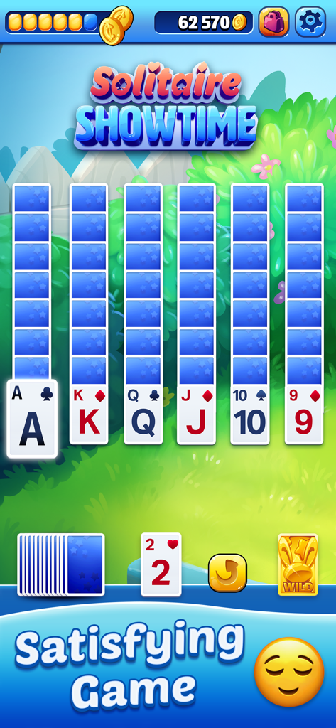 Solitaire Showtime - Solitaire Showtime mobile game interface showing card stacks and a garden background