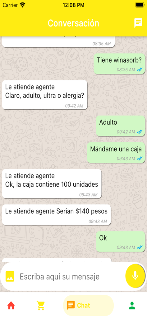 In-app chat conversation for medication inquiries and pricing in Farmacias El Sol.
