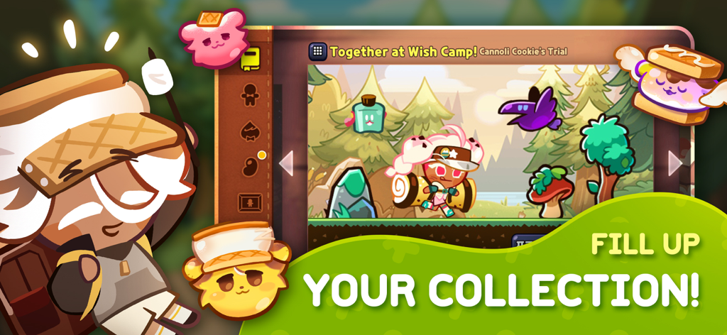 CookieRun: OvenBreak - CookieRun OvenBreak gameplay screenshot showcasing cookie characters and the text Fill Up Your Collection