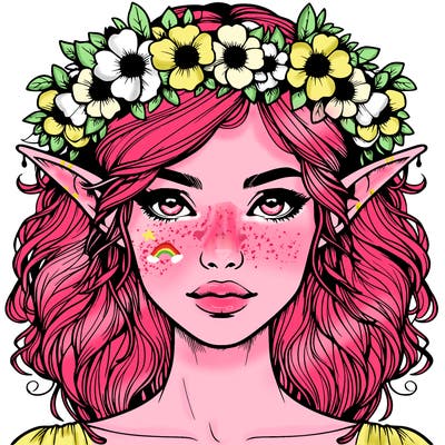 realistic female elf with flower crown