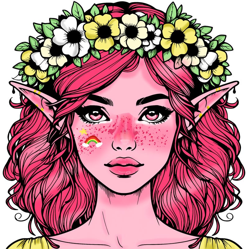 realistic female elf with flower crown