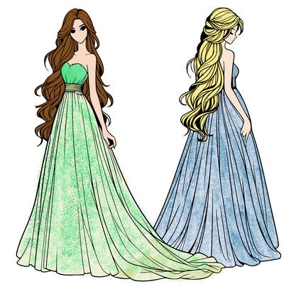 realistic woman with long flowing dress