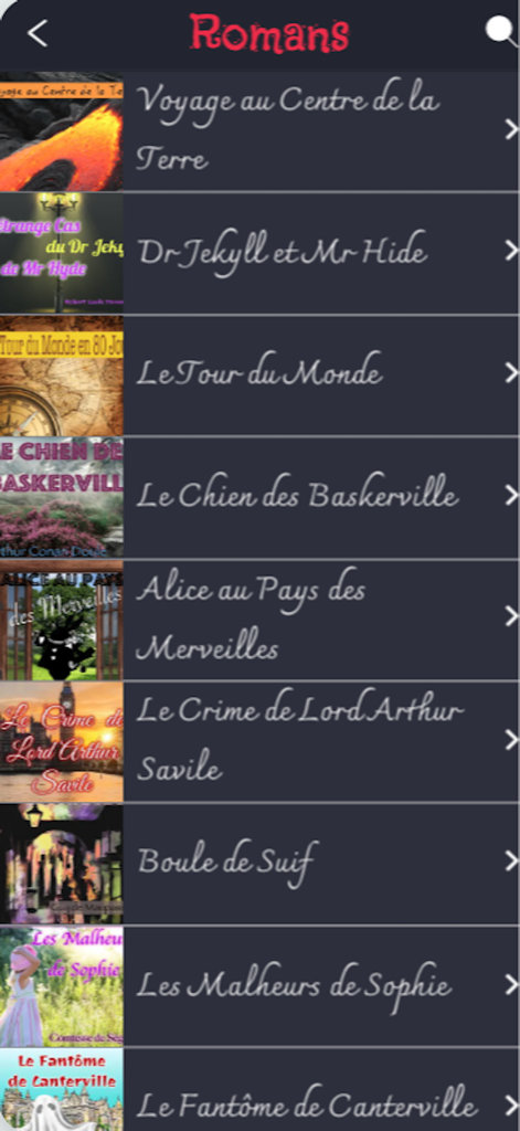 Audiolivres - A list of classic French novels available as audiobooks in the Audiolivres app interface