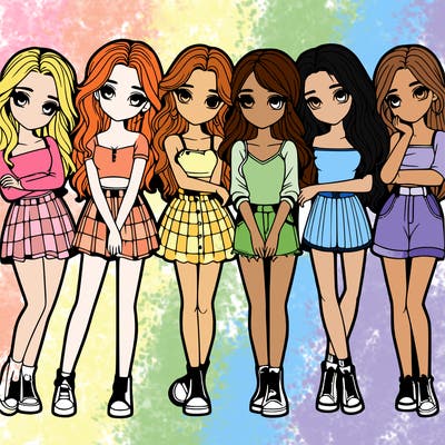 a group of girls realistic