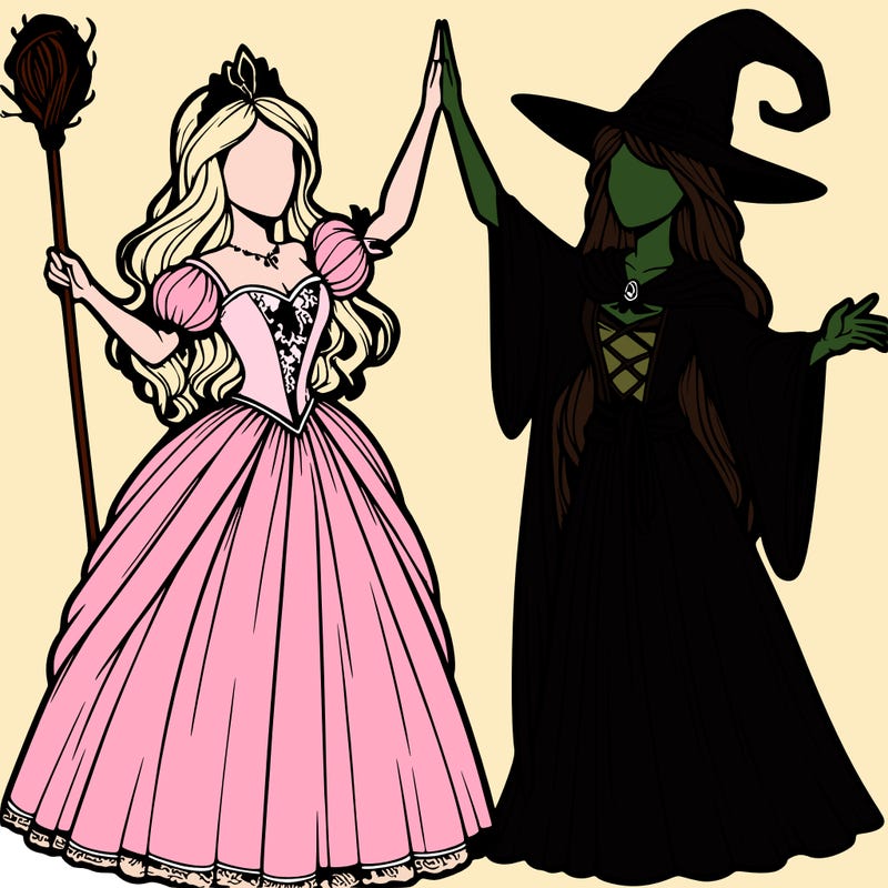 detailed realistic split of a princess and a witch