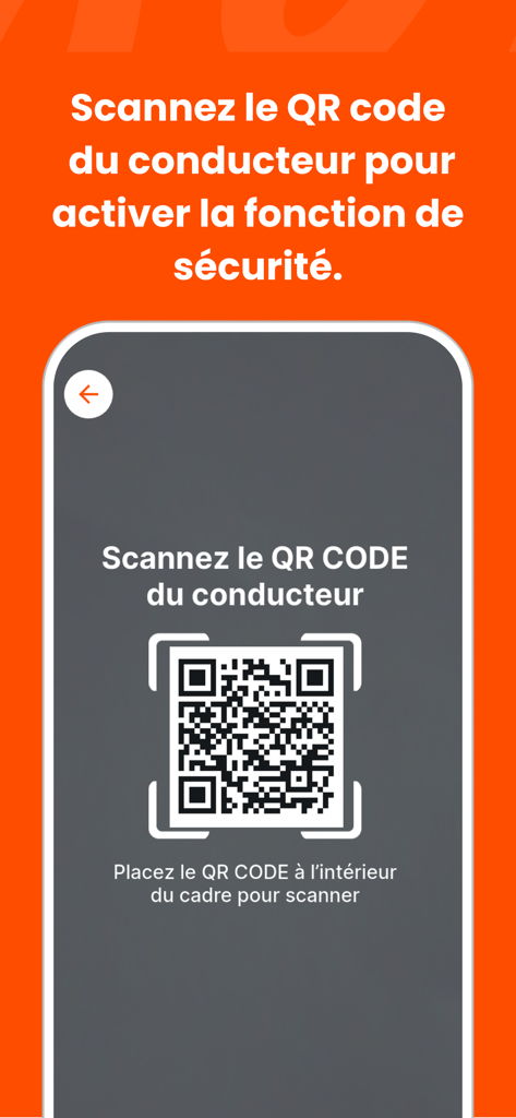 e-Go : Trouvez un Taxi - Escaneando o código QR de um motorista no aplicativo e-Go para ativar recursos de segurança