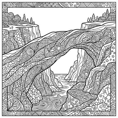 Embark on a unique coloring journey with this mesmerizing Zentangle ice bridge design. Delve into a world of intricate patterns and majestic natural beauty, perfect for a calming artistic escape.