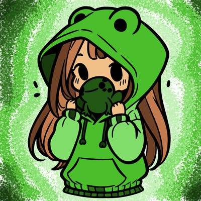 a girl holding a froggy hoodie
