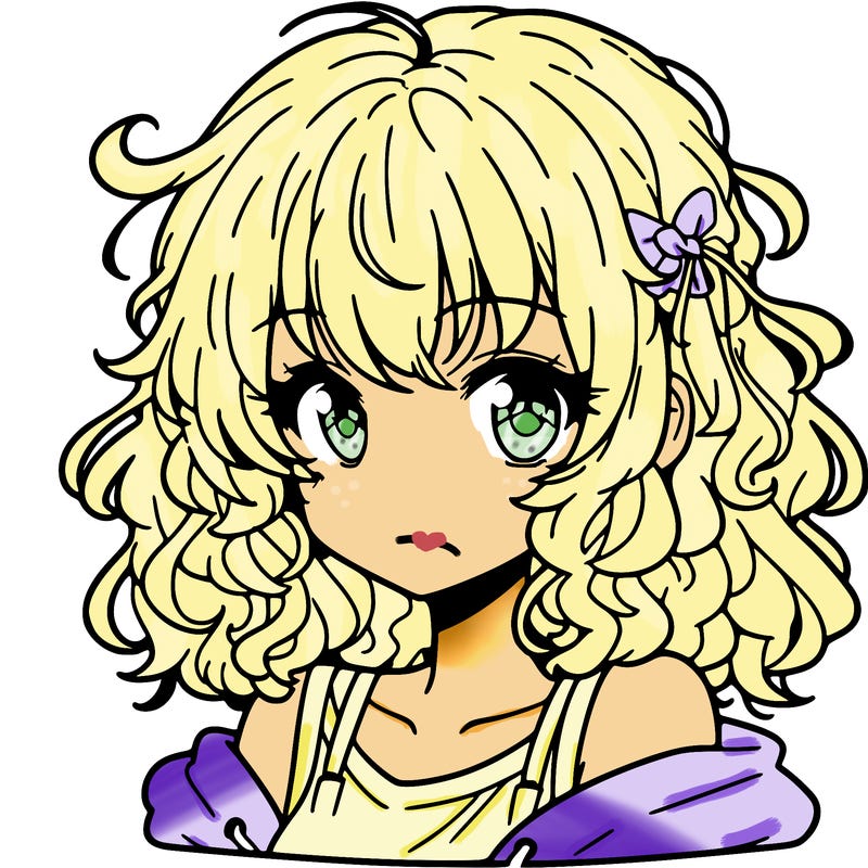 anime girl with curly hair