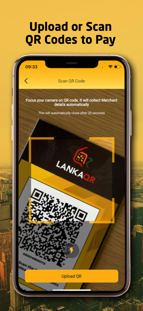 Interface do aplicativo BOC SmartPay escaneando um código LANKAQR para pagamento móvel