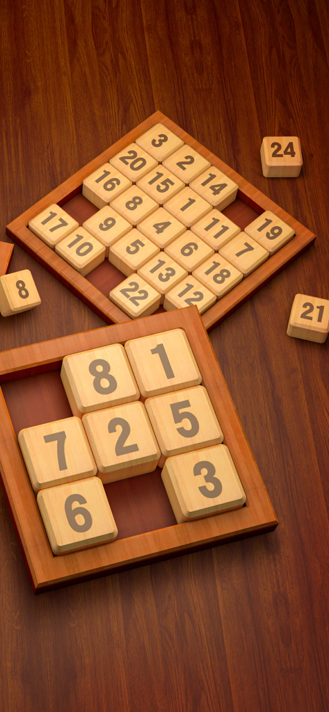 Numpuz: Number Puzzle Games - Classic wooden sliding number puzzle game with retro wooden tiles
