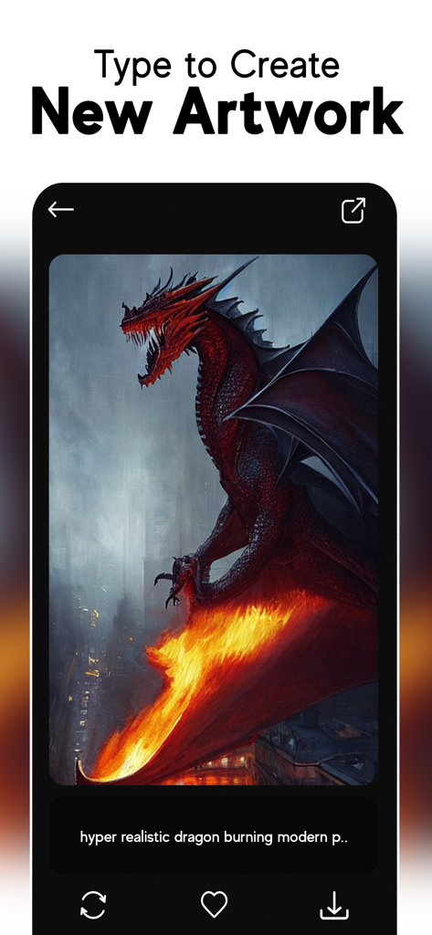 Dreams AI Art Generator - AI art generator app showing a red dragon breathing fire created from a text prompt