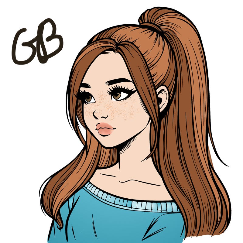 realistic girl with a high ponytail