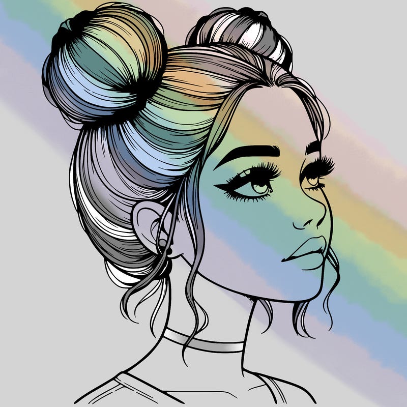 realistic girl with buns on the top of her head