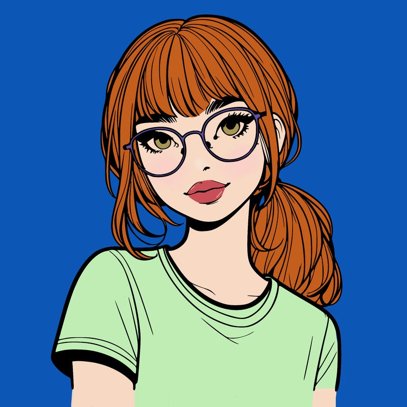 realistic girl with freckles and clear glasses
