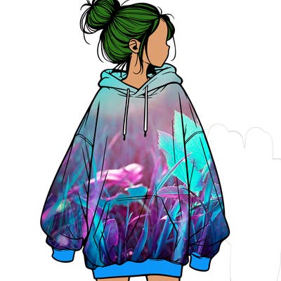 realistic girl with a oversized sweatshirt on and a bun