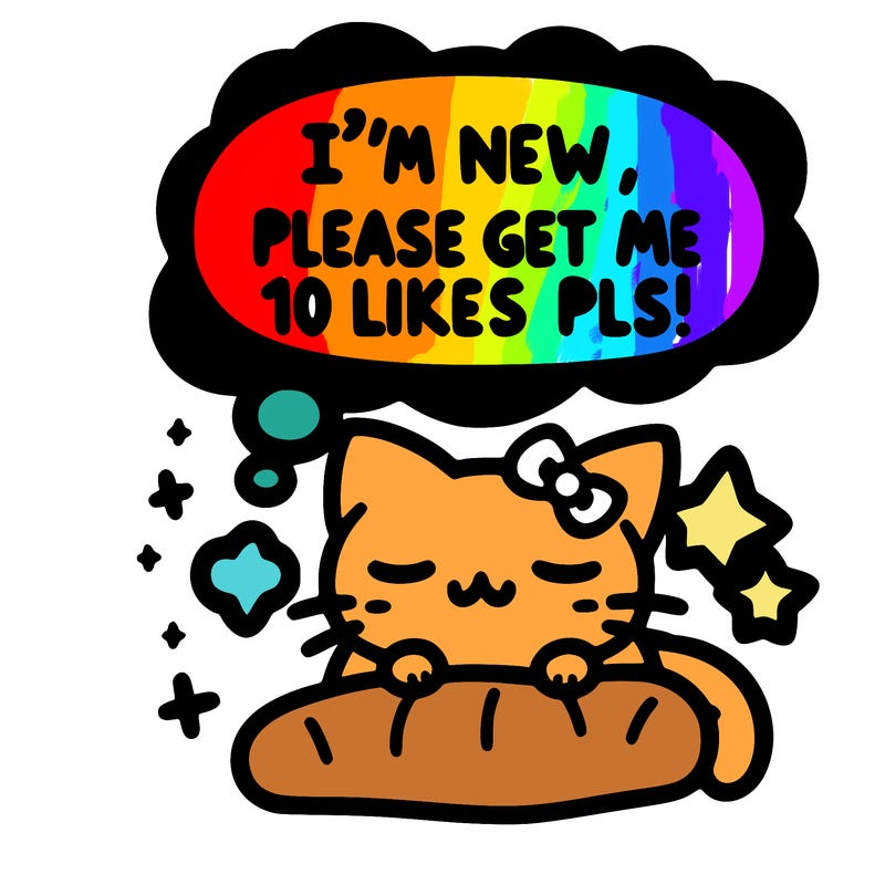 kitty taking a nap dream talking and saying "i'm new, please get me at least 10 likes pls!!"