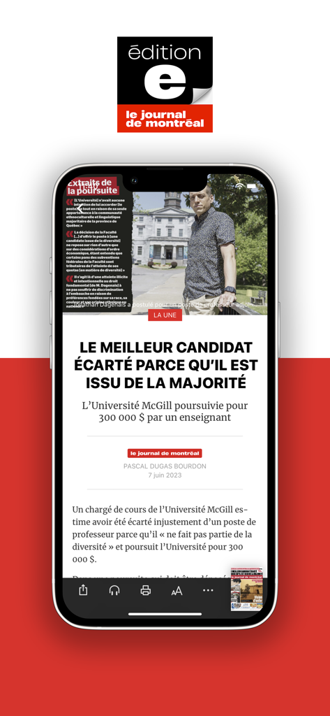 Article de presse du Journal de Montréal, édition numérique, sur appareil mobile