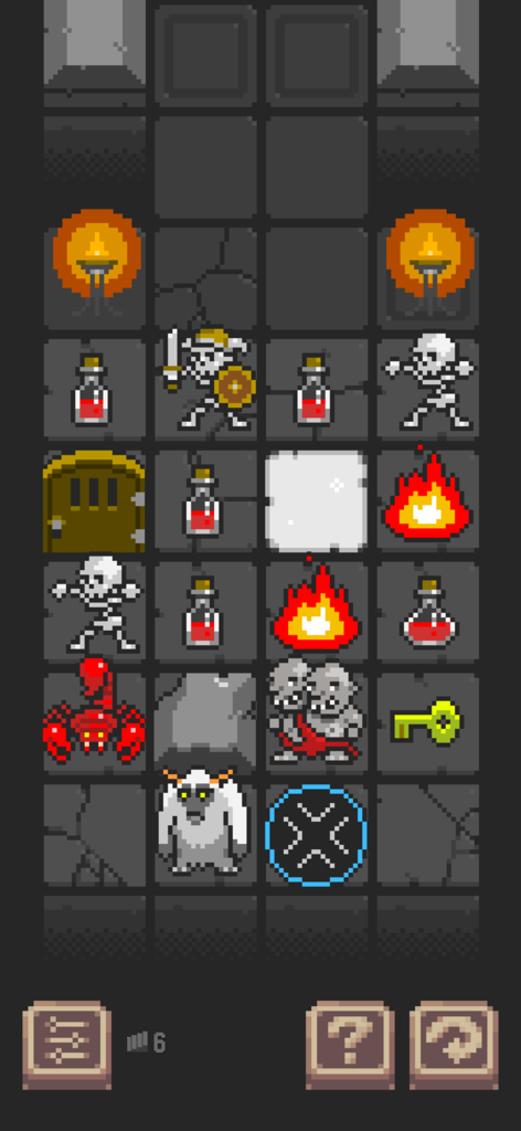 Gridlock Dungeon - Pixel art dungeon puzzle grid with monsters and items