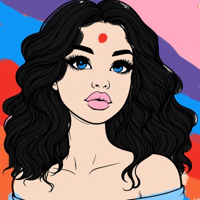 realistic girl with wavy hair and lips