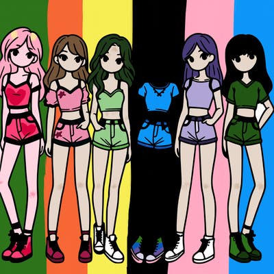 a group of girls wearing crop tops and shorts