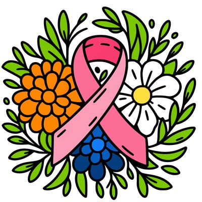 the cancer ribbon around flowers