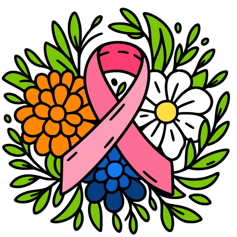 the cancer ribbon around flowers