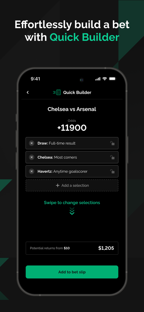 SBK Online Sportsbook Indiana - Quick Builder interface in the SBK Indiana app showing soccer betting odds and potential returns.