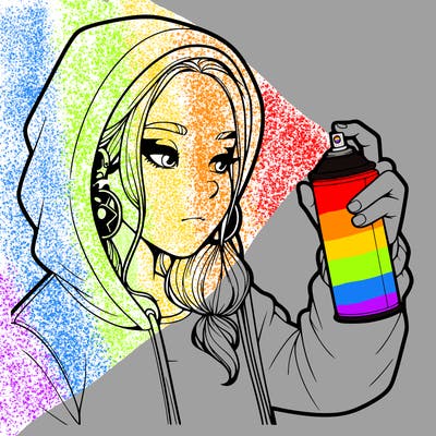 a realistic girl, spray painting