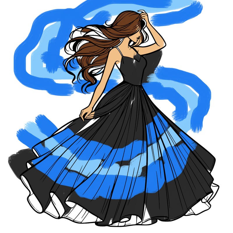 realistic woman with dress flowing in the wind