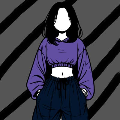 realistic girl faceless with baggy pants and a crop top