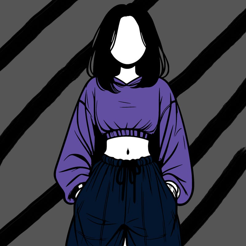realistic girl faceless with baggy pants and a crop top